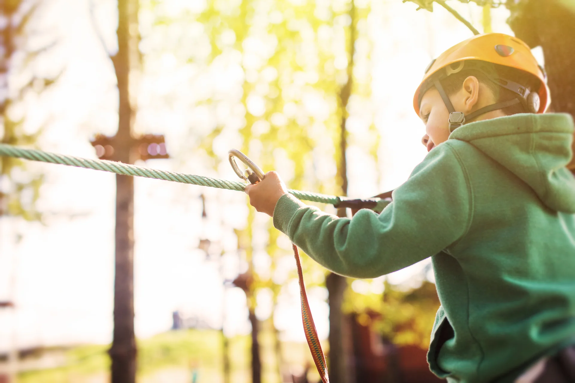 Zipline and rope course in action